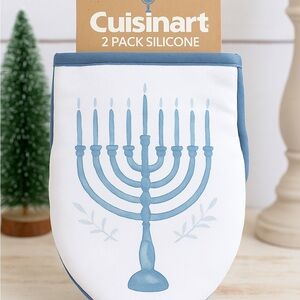 Cuisinart Hanukkah Oven Mitts 2- Blue Menorah Silicone Grip Holiday Kitchen Set